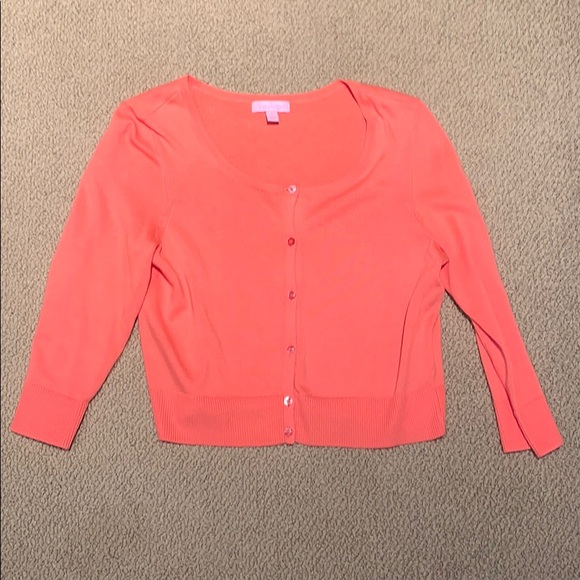 Sherbet orange 3/4 length sleeve cardigan - Picture 1 of 3